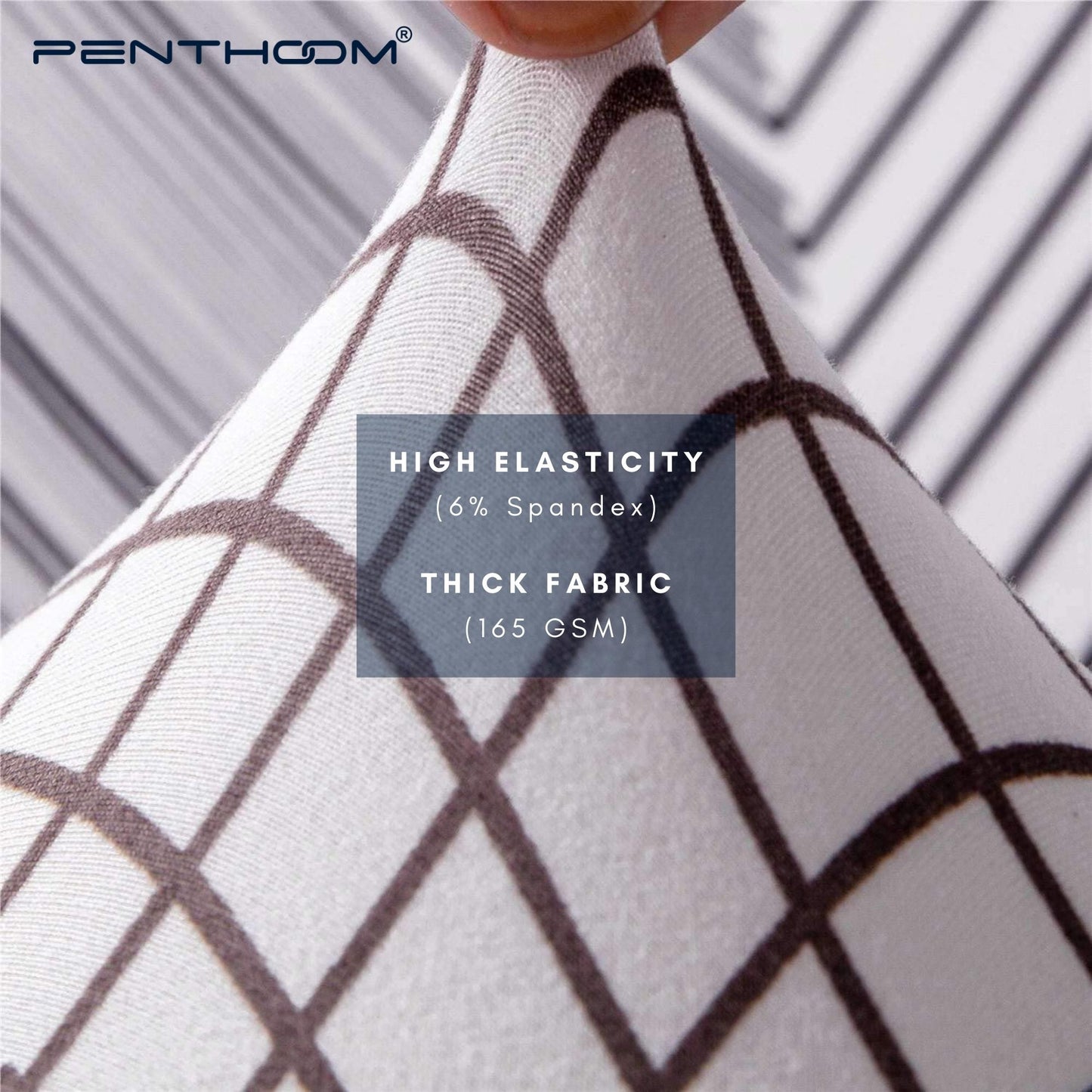 PENTHOOM Elastic Dining Chair Cover - Premium Fabric Seat Slipcover - Grey White Triangle