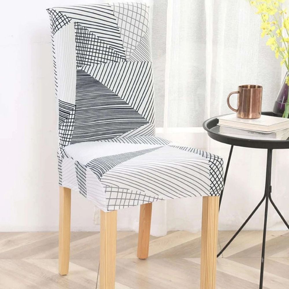 PENTHOOM Elastic Dining Chair Cover - Premium Fabric Seat Slipcover - Grey White Triangle
