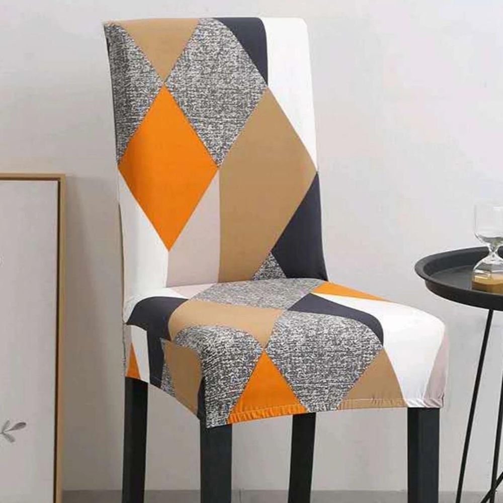 PENTHOOM Elastic Dining Chair Cover - Premium Fabric Seat Slipcover - Orange Diamond Pattern