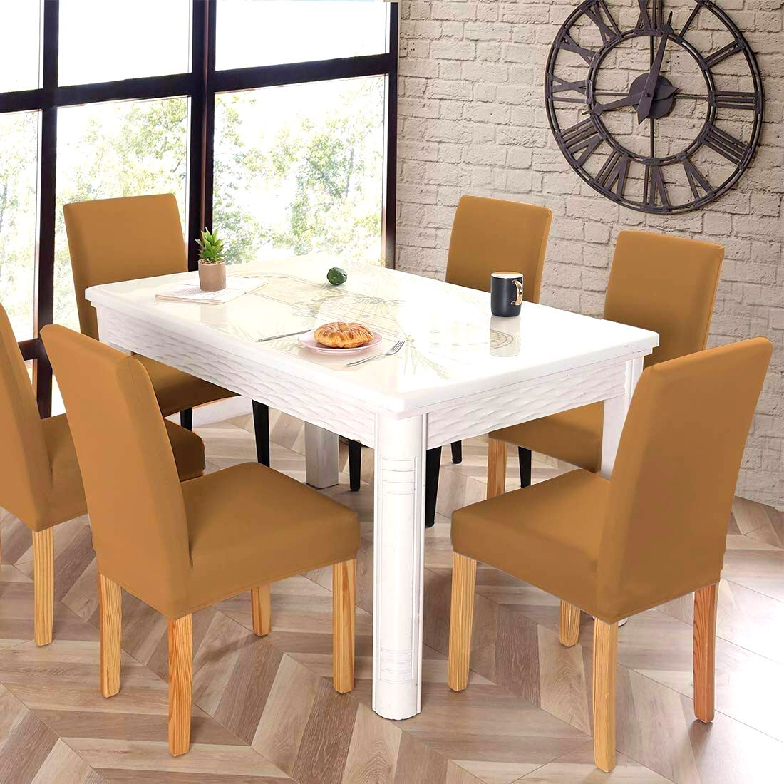 PENTHOOM Elastic Dining Chair Cover - Premium Fabric Seat Slipcover - Camel