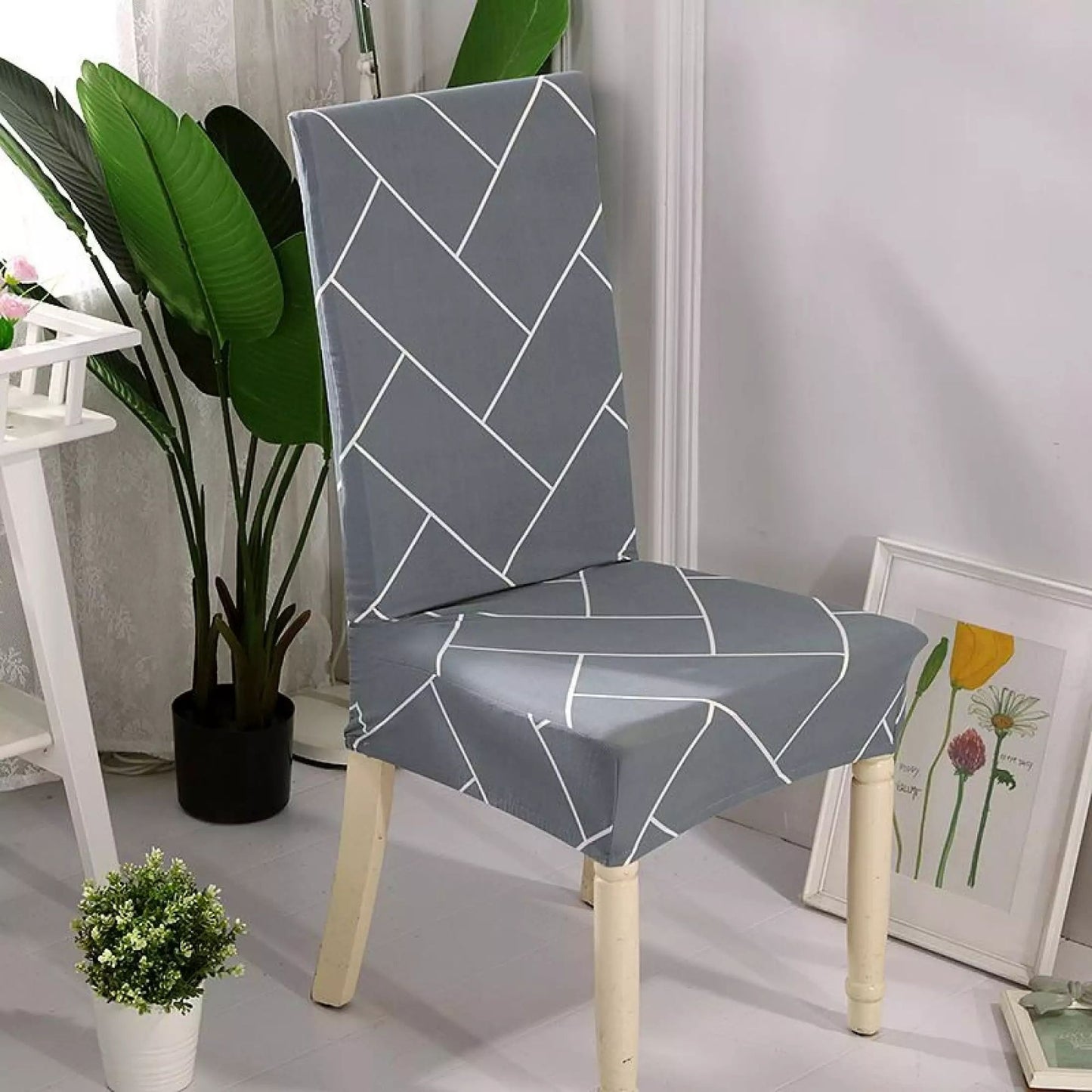 PENTHOOM Elastic Dining Chair Cover - Premium Fabric Seat Slipcover - Grey Brick Pattern