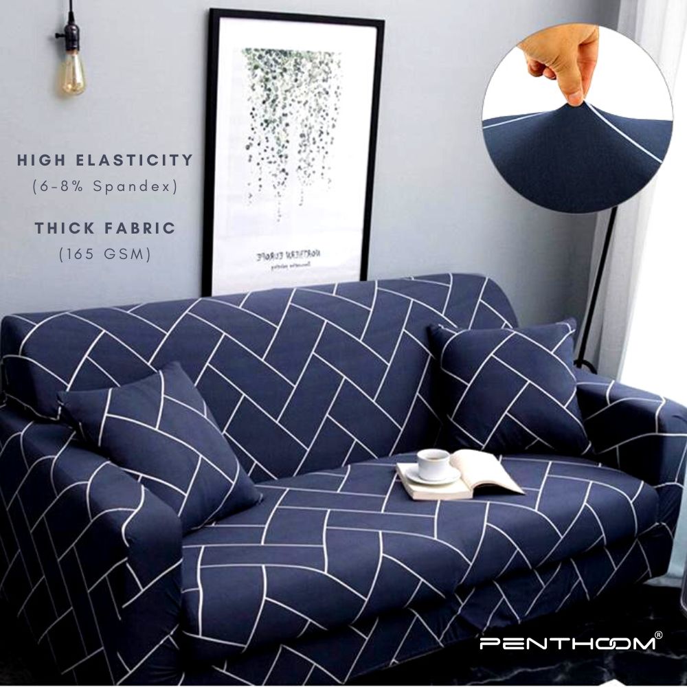 PENTHOOM Elastic Premium Sofa Covers Stretchable - Blue Brick Pattern