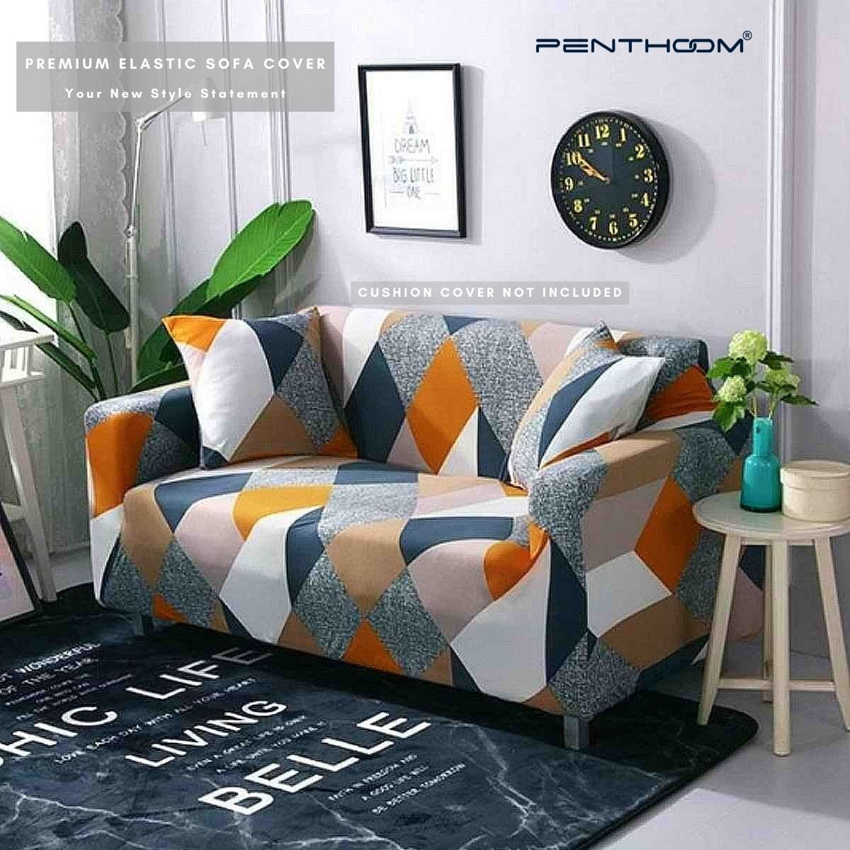 PENTHOOM Elastic Premium Sofa Covers Stretchable - Orange Diamond Pattern