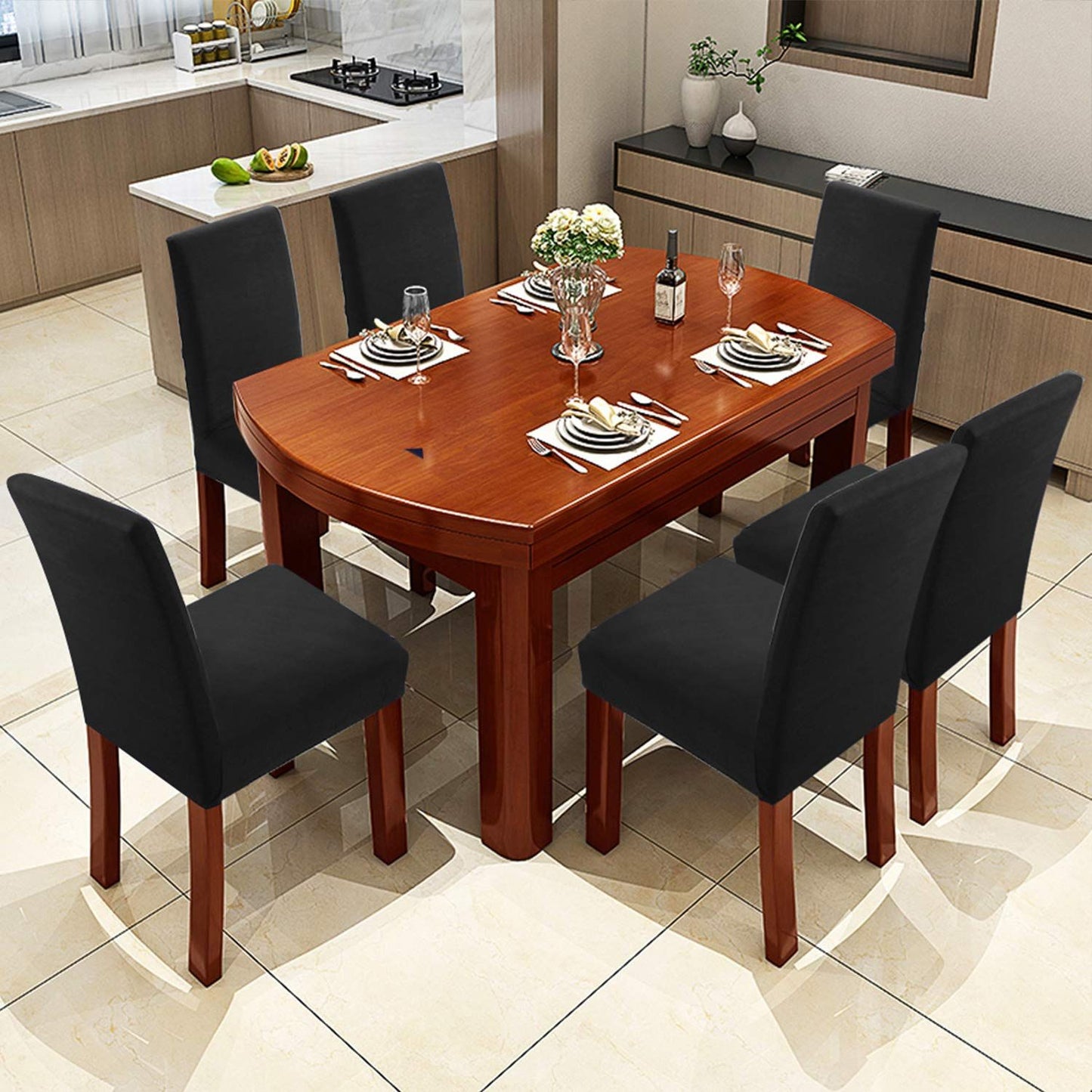 PENTHOOM Elastic Dining Chair Cover - Premium Fabric Seat Slipcover - Black