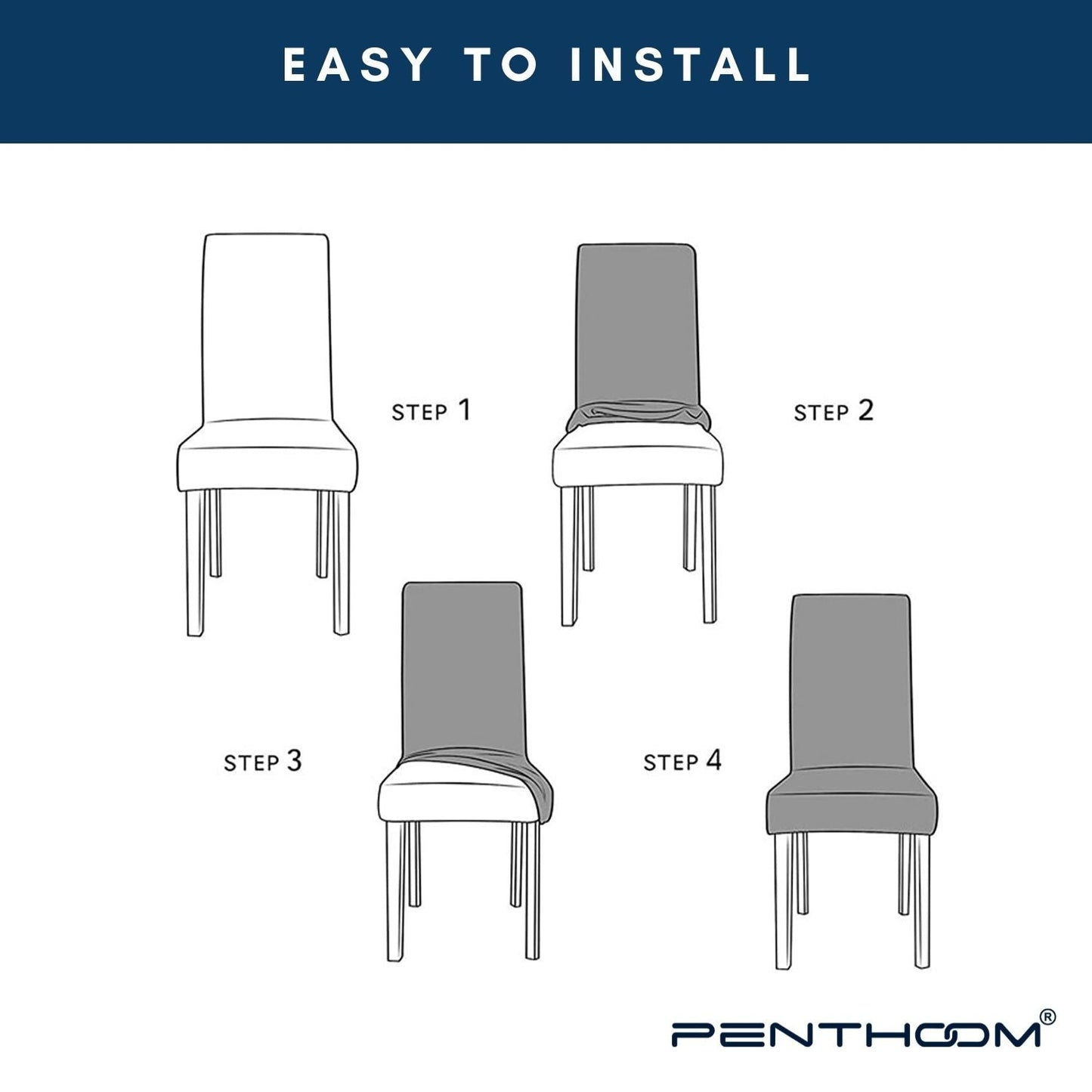 PENTHOOM Elastic Dining Chair Cover - Premium Fabric Seat Slipcover - Maroon