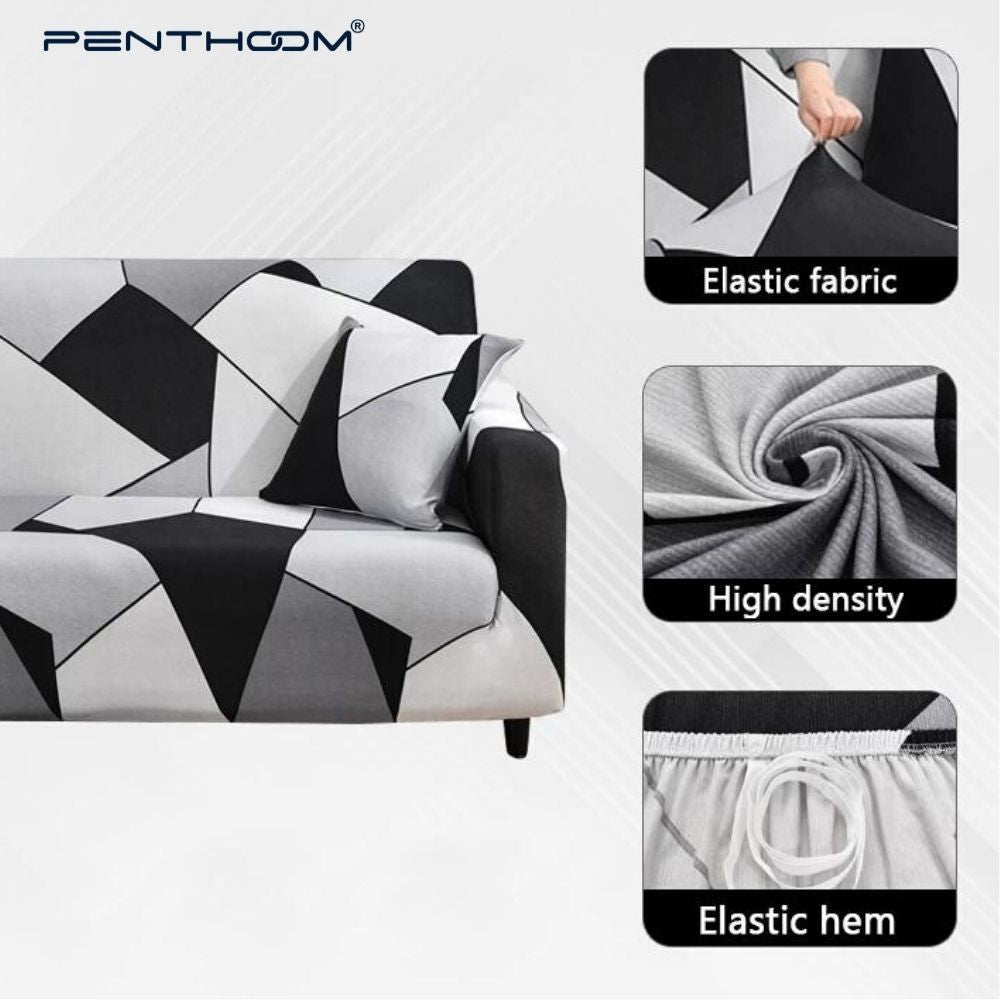 PENTHOOM Elastic Premium Sofa Covers Stretchable - Grey Black Rock