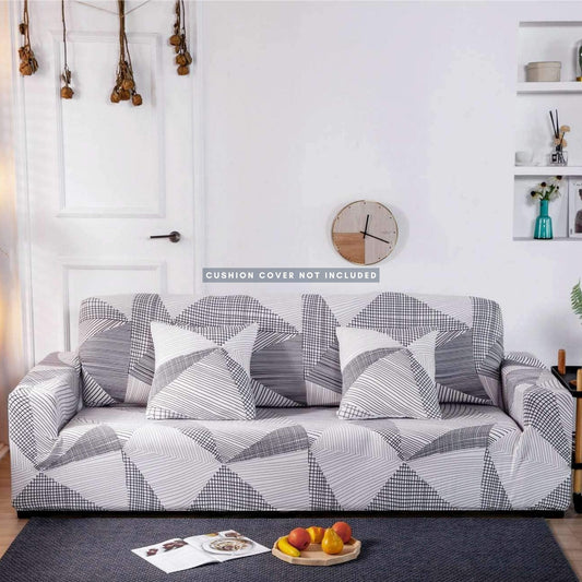 PENTHOOM Elastic Premium Sofa Covers Stretchable - Grey White Triangle