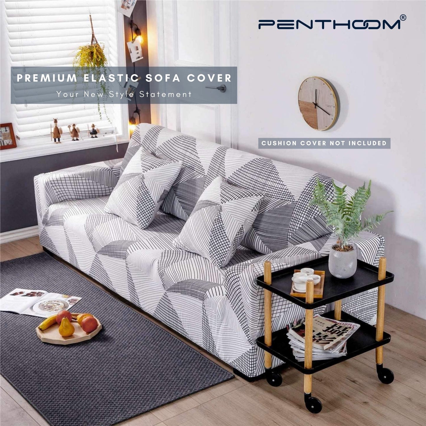 PENTHOOM Elastic Premium Sofa Covers Stretchable - Grey White Triangle