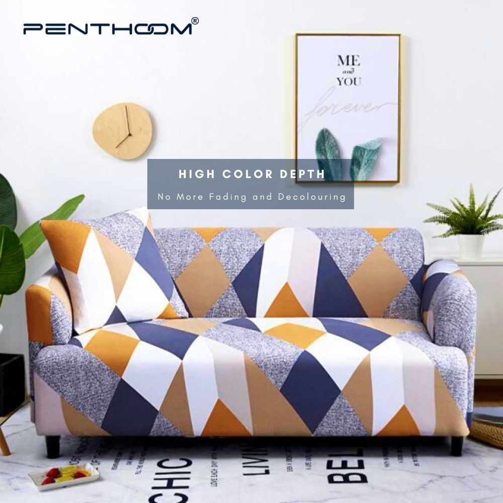 PENTHOOM Elastic Premium Sofa Covers Stretchable - Orange Diamond Pattern