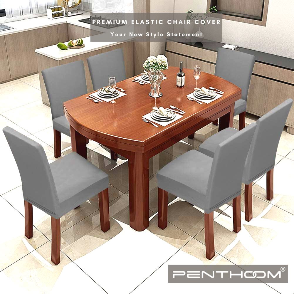 PENTHOOM Elastic Dining Chair Cover - Premium Fabric Seat Slipcover - Light Grey