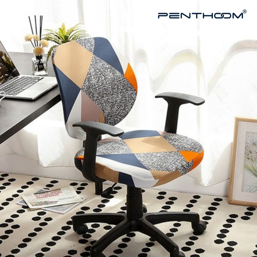 PENTHOOM Office Chair Cover Stretchable - Removable and Washable Computer Chair Cover - Orange Diamond Pattern