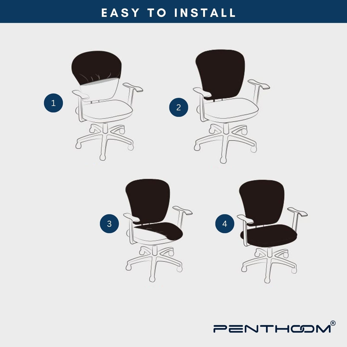 PENTHOOM Office Chair Cover Stretchable - Removable and Washable Computer Chair Cover - Black