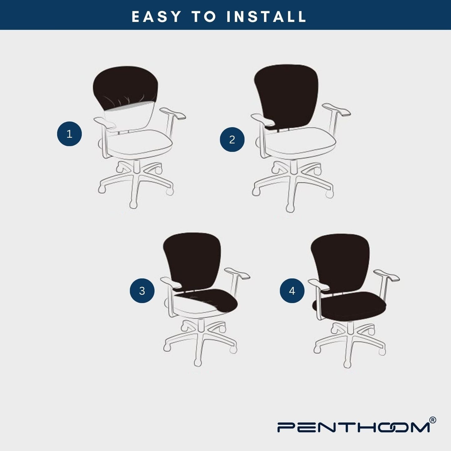 PENTHOOM Office Chair Cover Stretchable - Removable and Washable Computer Chair Cover - Navy Blue